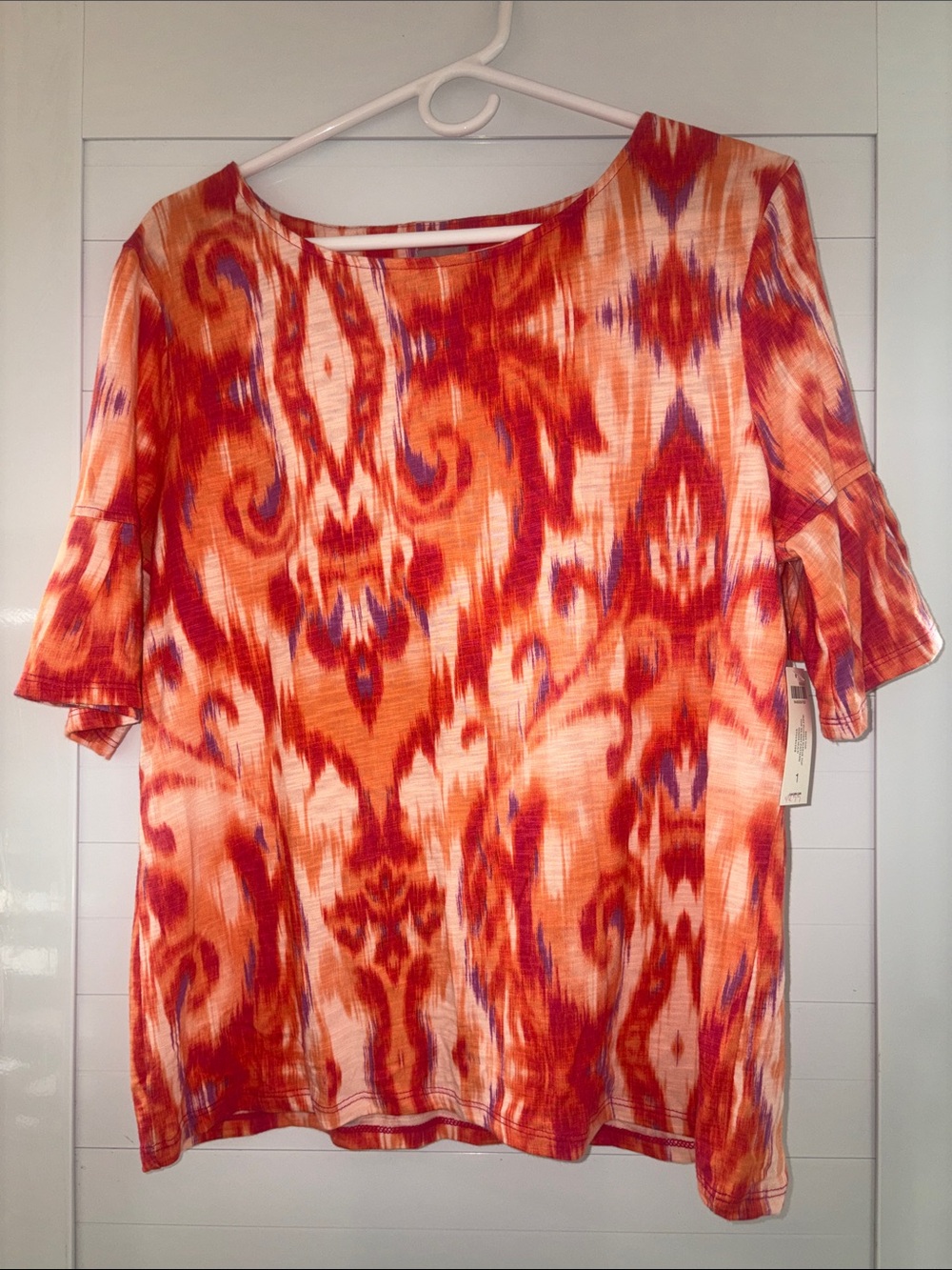 Chico's Orange and Purple Ikat Short Sleeve Top